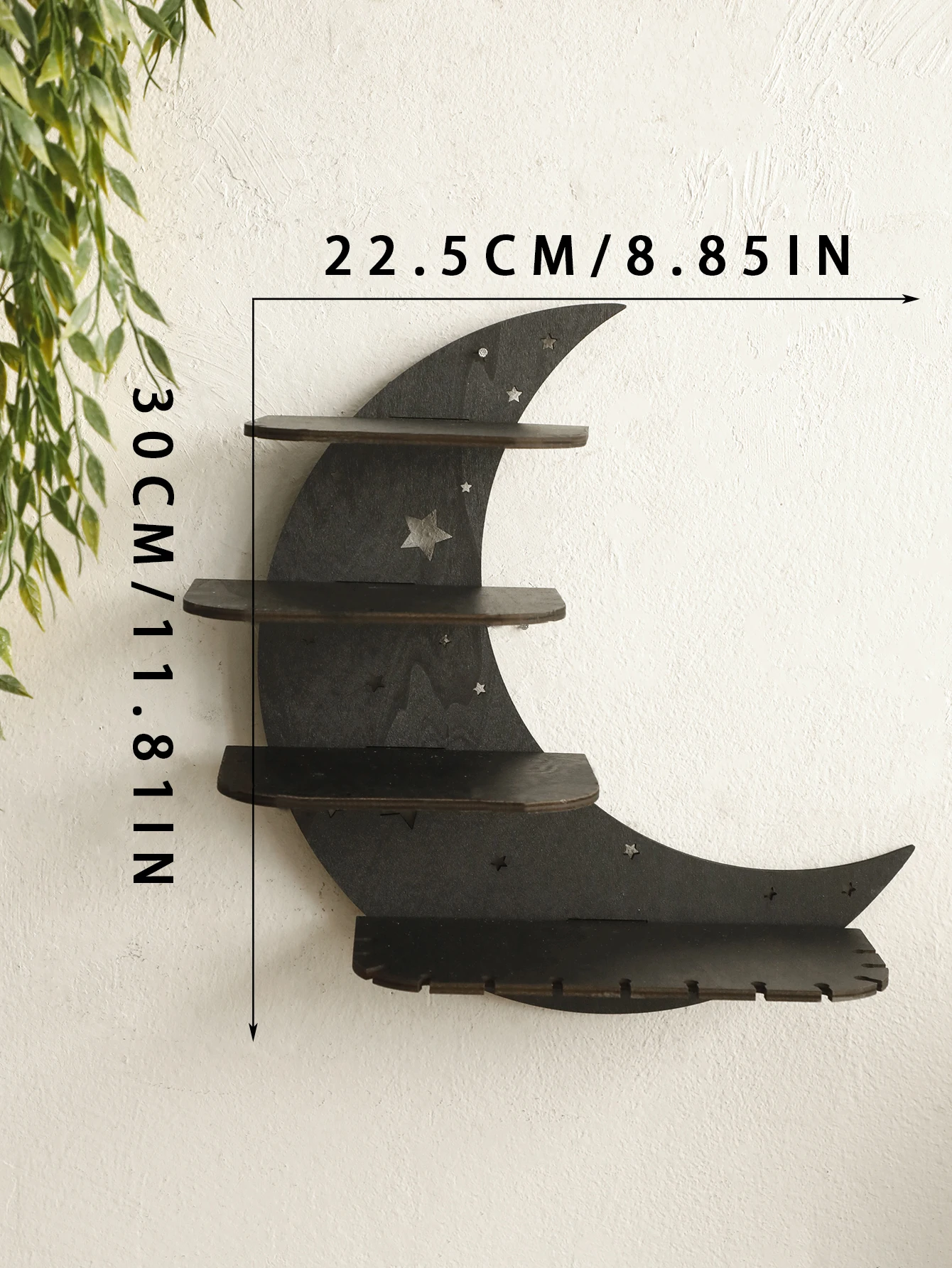 30/39cm Black Moon Wall Shelves 4-tier Wood Floating Wall Shelf Gothic Home Decor Crystal Shelf Display Ledge Essential Oil Rack