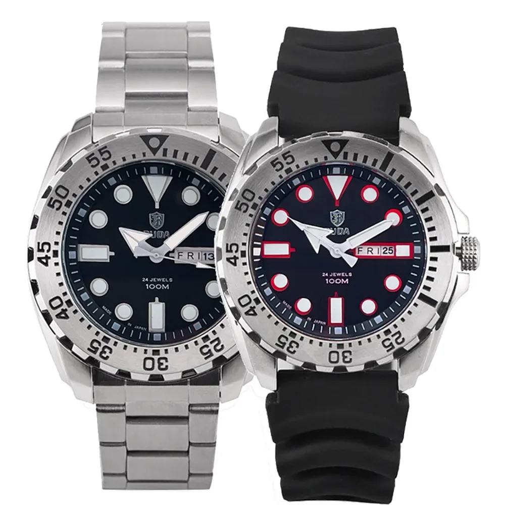 

Кварцевые часы для мужчин Submariner Series, циферблат 45 мм, механизм Miyota, светящийся календарь недели, стальной и силиконовый ремешок 3ATM