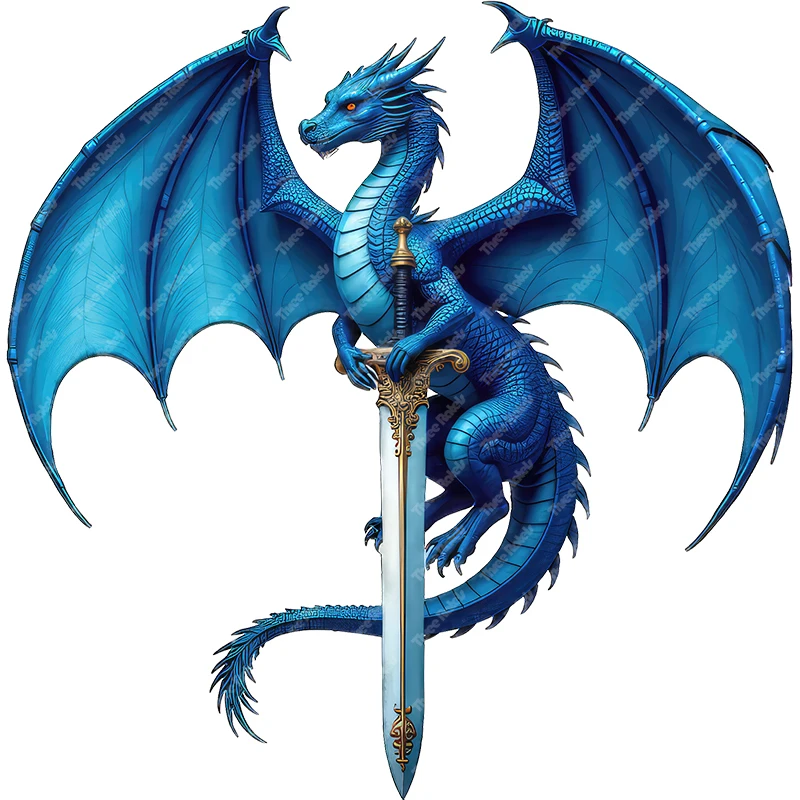 Three Ratels Q101 Fierce Blue Dragon and Sword Art Wall Stickers for Home Decoration IPDA decals Car stickers Waterproof