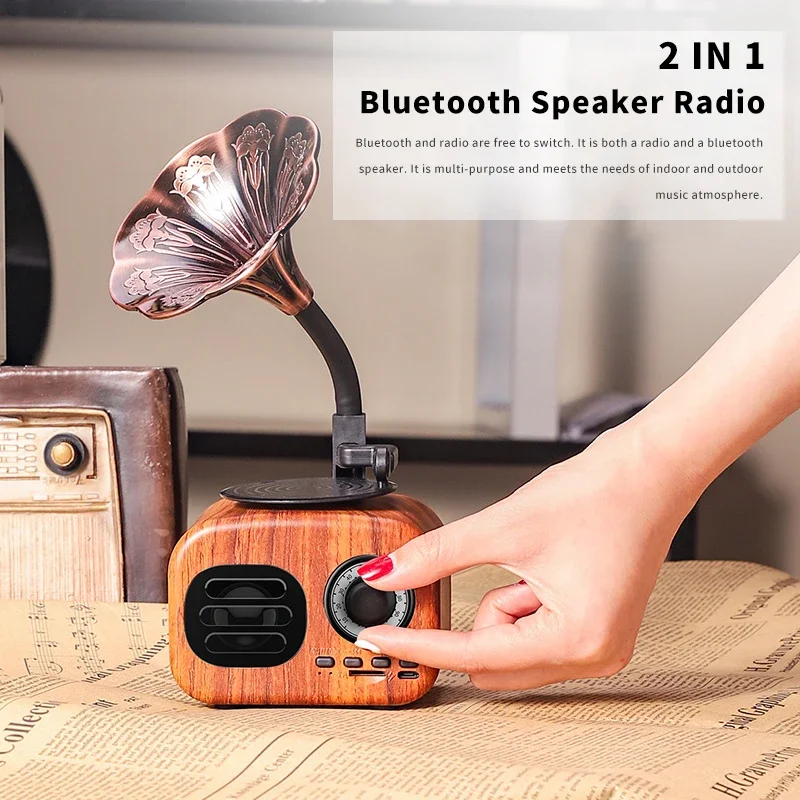 

Bluetooth Speaker Retro Wood Portable Box Wireless Mini speaker Outdoor for Sound System TF FM Radio Music MP3 Subwoofer