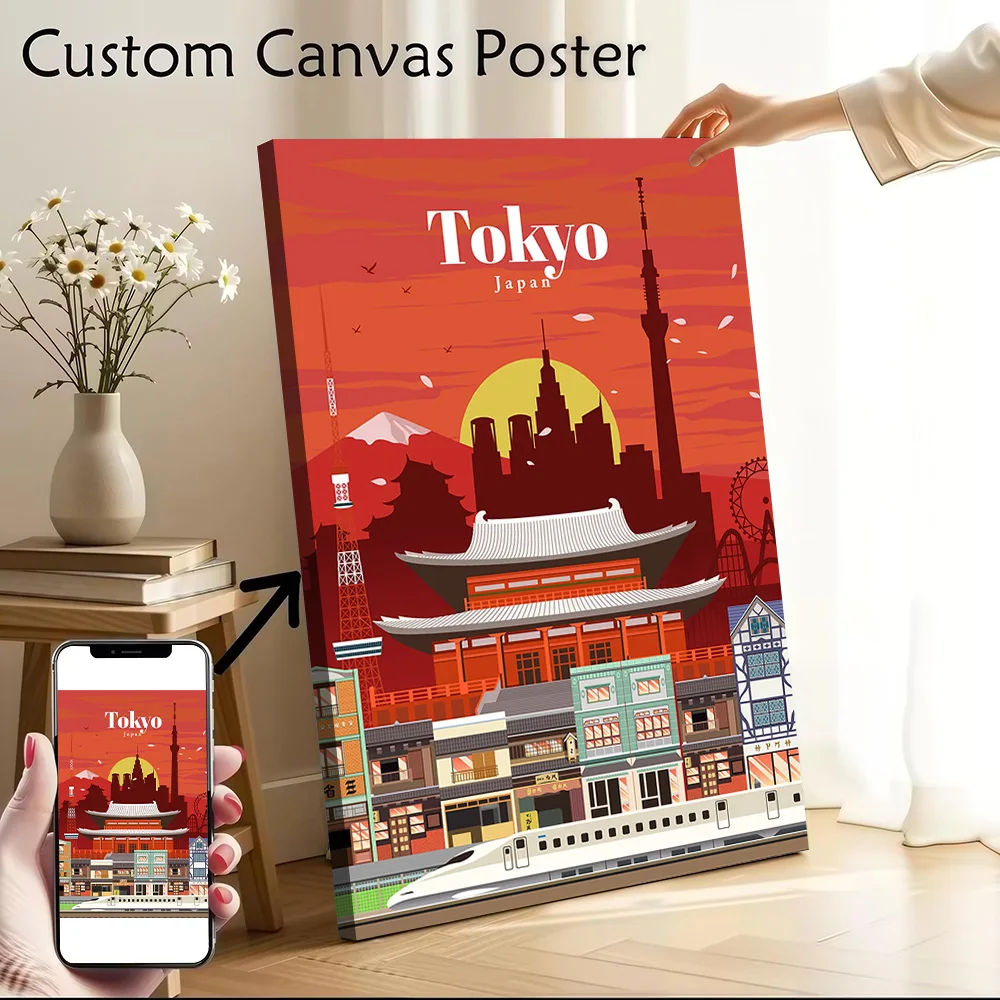 Visit Tokyo Canvas Poster Customizable Printed Canvas Painting Wall Art for Fans Modern Home Decoration Ornaments Wand Deko Room
