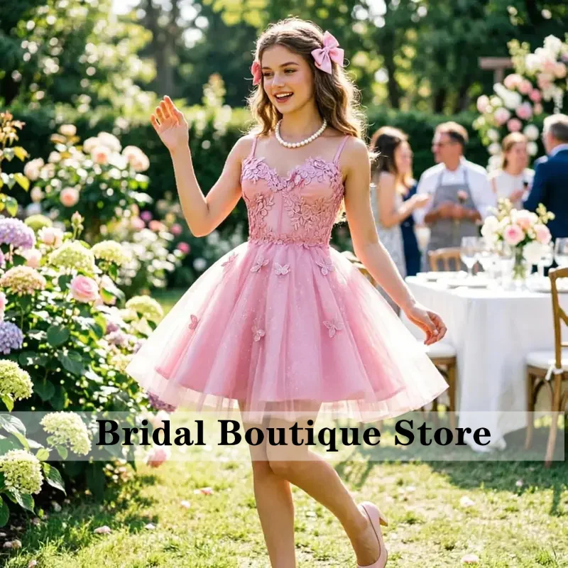 Customized Short Tulle DAMA Dress Sweetheart Homecoming Dresses Luxury 3D Butterfly Prom Dresses for Quinceanera