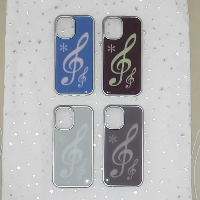 Funda de Teléfono con Diseño de Notas Musicales Coreanas, Electrochapada y con Efecto de Goteo, para iPhone 17 Air, 16 Pro Max, 15, 14 Plus, 13, 12 Pro, 11