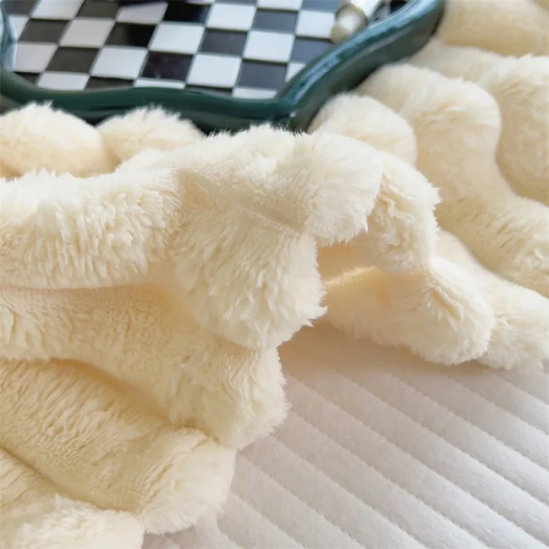 بطانية جديدة لخريف وشتاء 2025 بلون سادة من فراء الأرانب المقلد بطانية سميكة بطانية صوف الحليب المرسومة ، بدون كيس وسادة