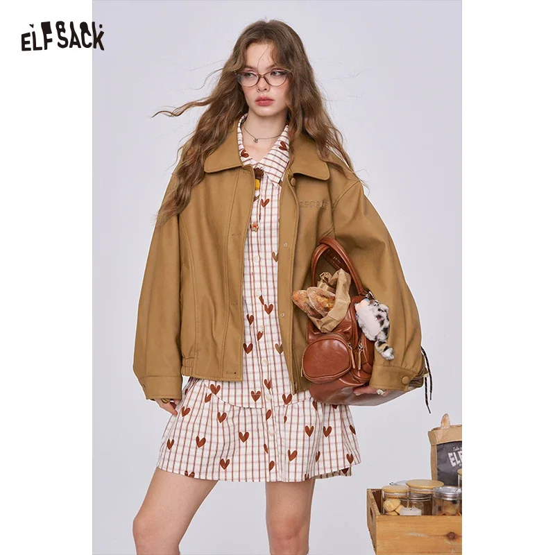 ELFSACK Women's Loose-Fit Cropped Jacket, Casual Pink Short Outerwear for Everyday Wear, Lightweight Trendy Coat