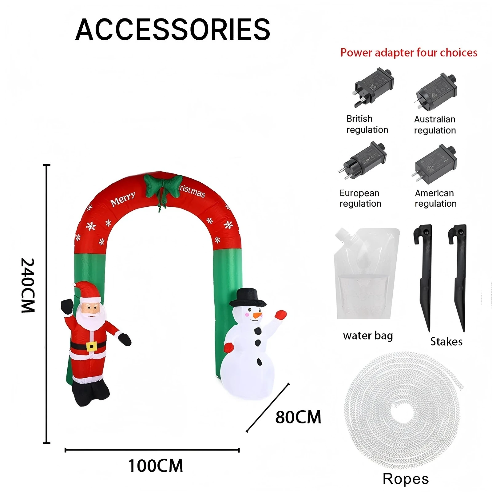 Arc gonflable de 7.87 pieds, jouet de père noël et de neige avec lumières LED, décor de fête de pelouse de cour de noël, décor festif d'extérieur pour la maison