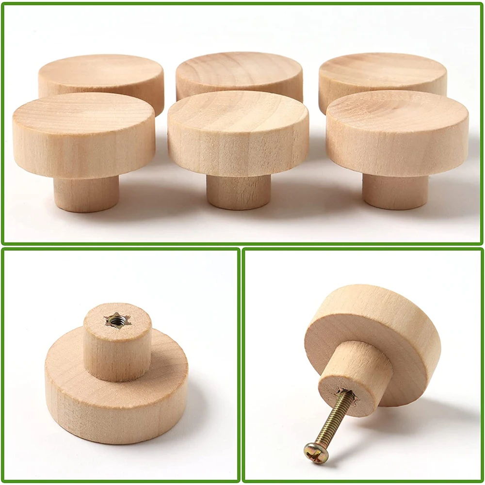 2-20pcs Round Wooden Cabinet Knobs Wood cupboard Furniture Drawer Pulls Handles with Screws for Wardrobe Dresser Closet