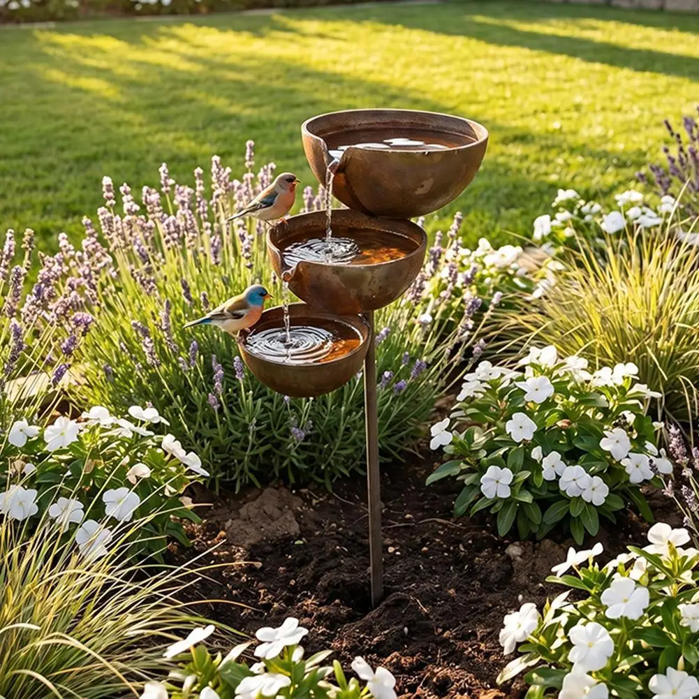 3-Schichtige Vogel-Wasserschale Effektive Regenwassersammlung Vogel-Wassertränke Gartendekoration Hof-Terrasse Eisenständer – Detail 9