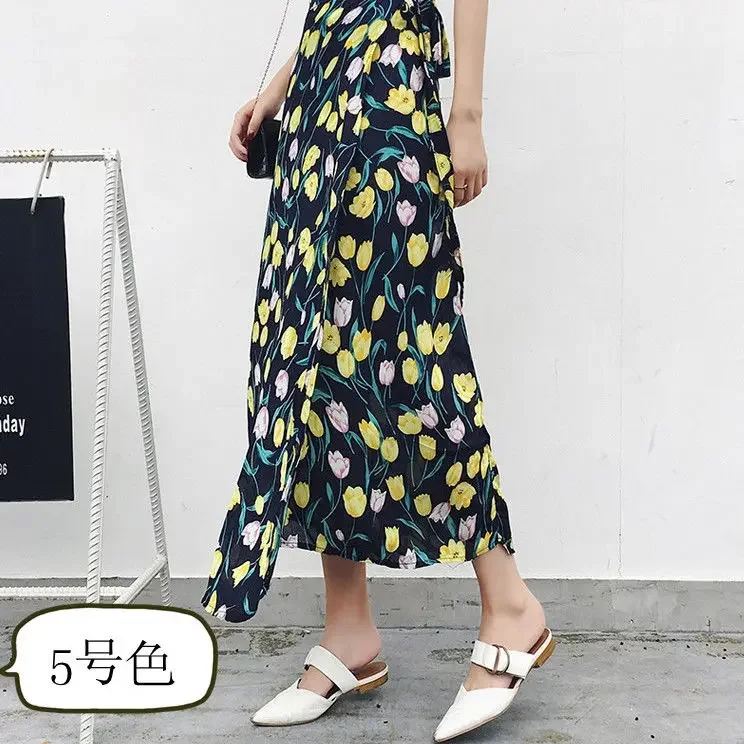 Wrap Skirt Beach Long Skirt High Waist Split Printed Dress Woman Skirts Mujer Faldas Saias Mulher