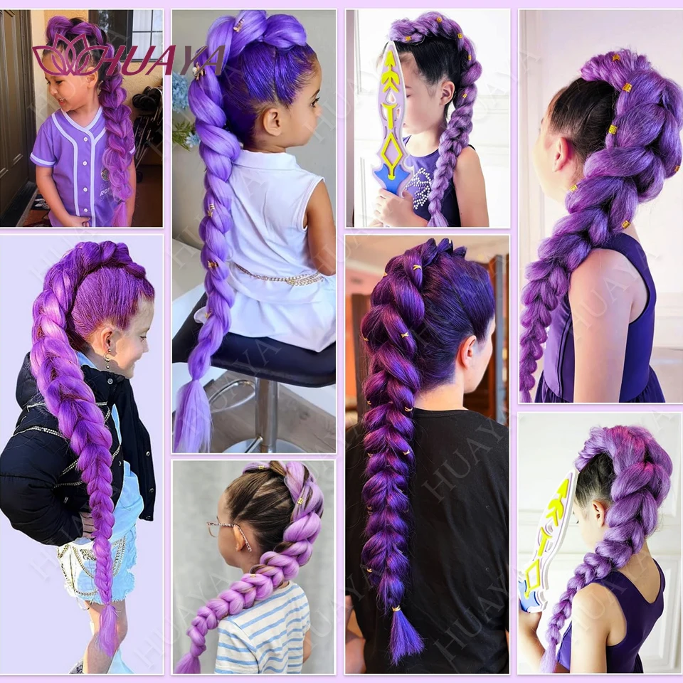 Synthetic Long Braided Purple Hair Ponytail Extensions Rumi Hairstyle Claw Clip Hair Wig for Women or Kids Costume for Chritmas image 6