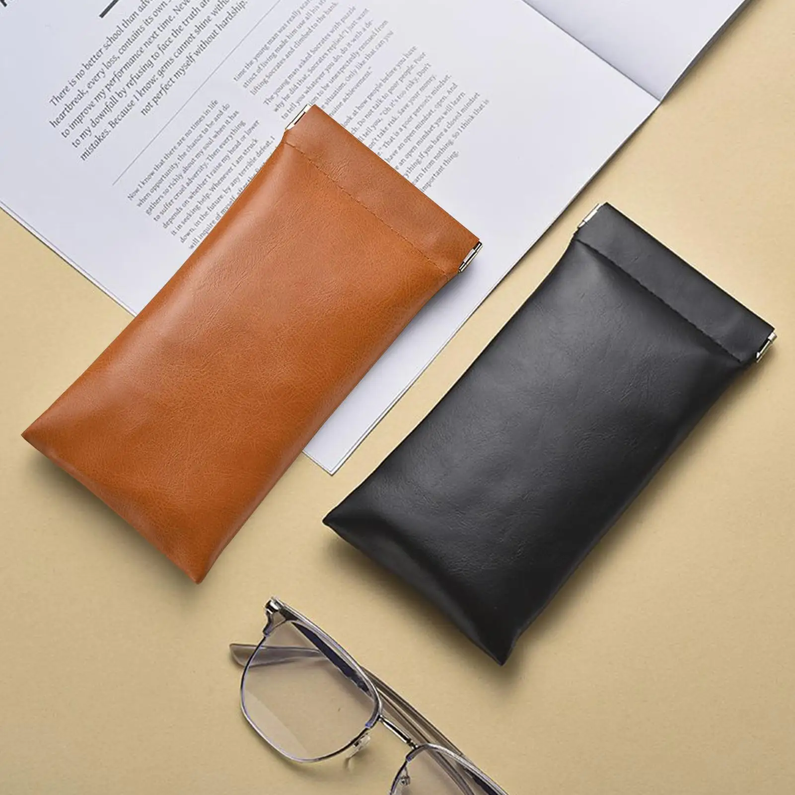 Sunglasses Storage Automatic Closed Soft PU Glasses Bag Sunglasses Portable Soft Scratch-Resistant Eyeglass Case Storage Bags