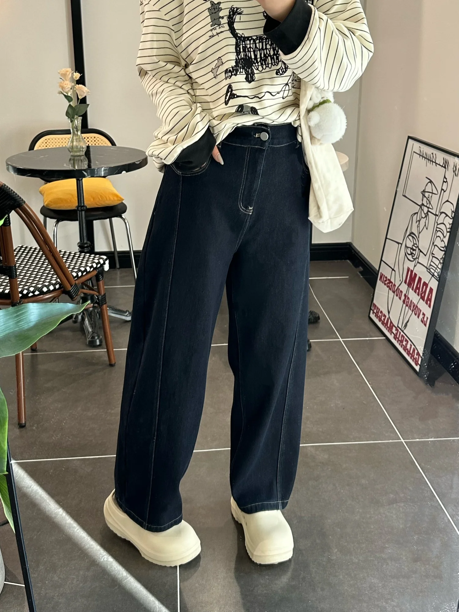 

Женские зимние повседневные джинсы больших размеров с прямым кроем, на флисовой подкладке, скрывающие недостатки фигуры, с эффектом похудения, длинные брюки с высокой талией из смесового хлопка