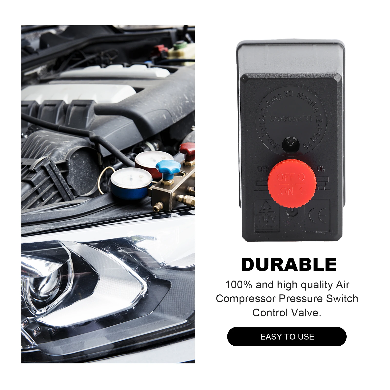 

Pressure Control Valve 240V Air Compressor Switch Heavy Duty Professional Easy Install Auto Saving 175PSI Valve