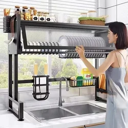 Over-The-Sink Dish Drying Rack Stainless Steel Kitchen Drain Shelf Multi-Organizer Cabinet with Storage Sink Rack for