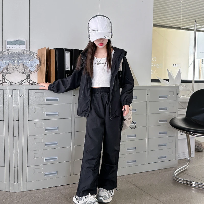 autumn girls casual clothes suit Hoodie jacket+cargo pants 2pcs junior kid suit child outfits 14 conjuntos ensemble enfant fille image 2