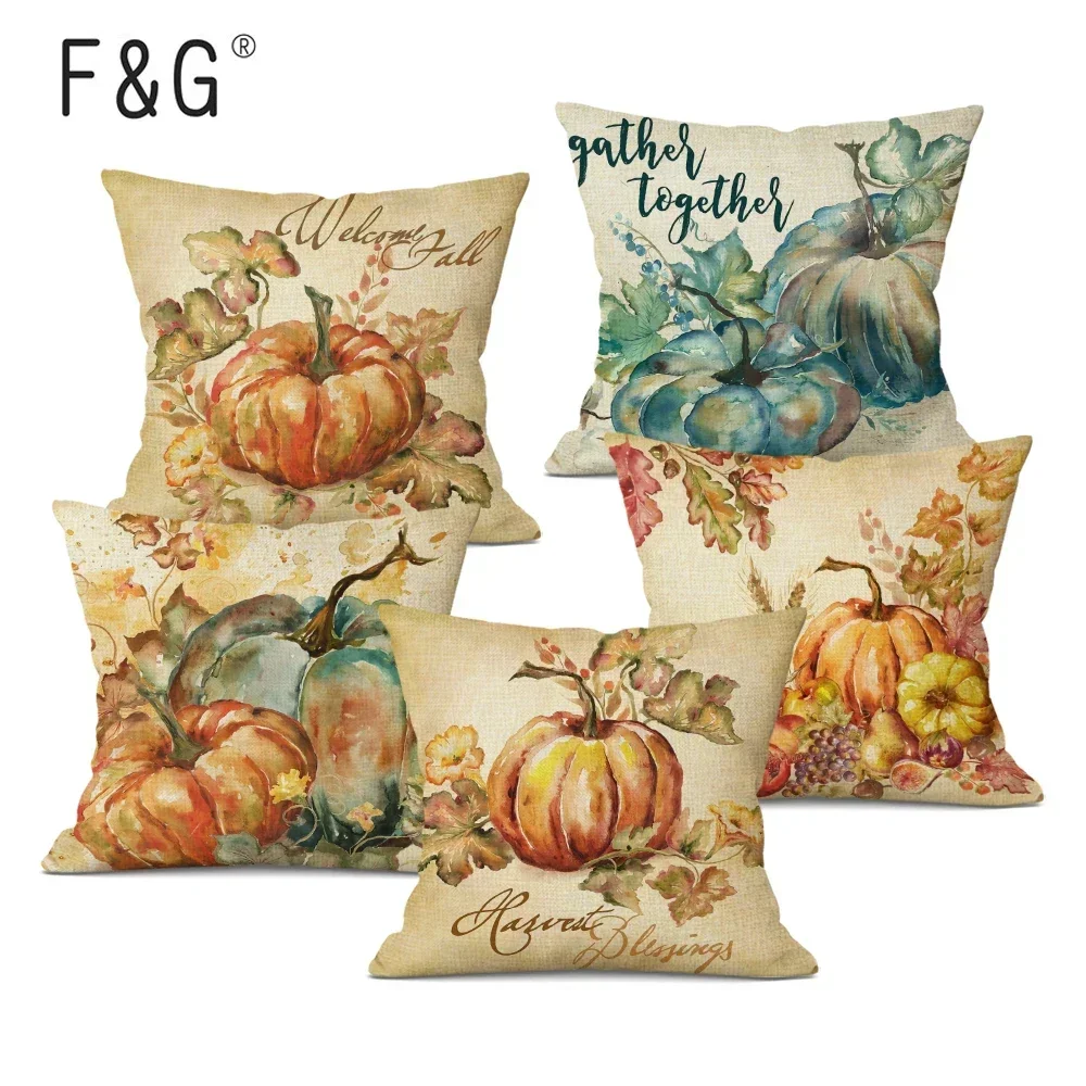 

Colorful Watercolor Pumpkin Pillow Case 45x45cm Autumn Decorative Cushion Cover for Home Sofa Decor Pillowcase
