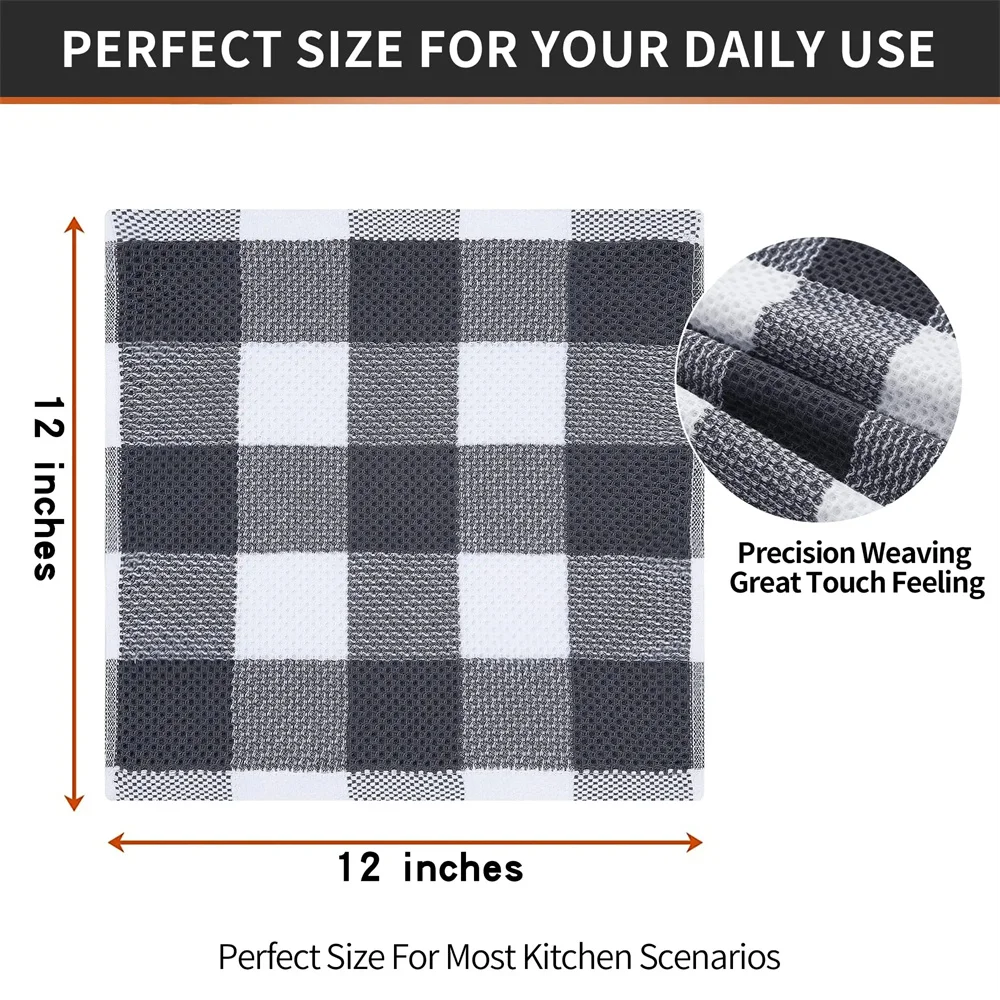 Homaxy 100% Cotton Dishcloth Waffle Weave Check Kitchen Towel Absorbent Cleaning Towel Super Soft Kitchen Cloths Household Towel