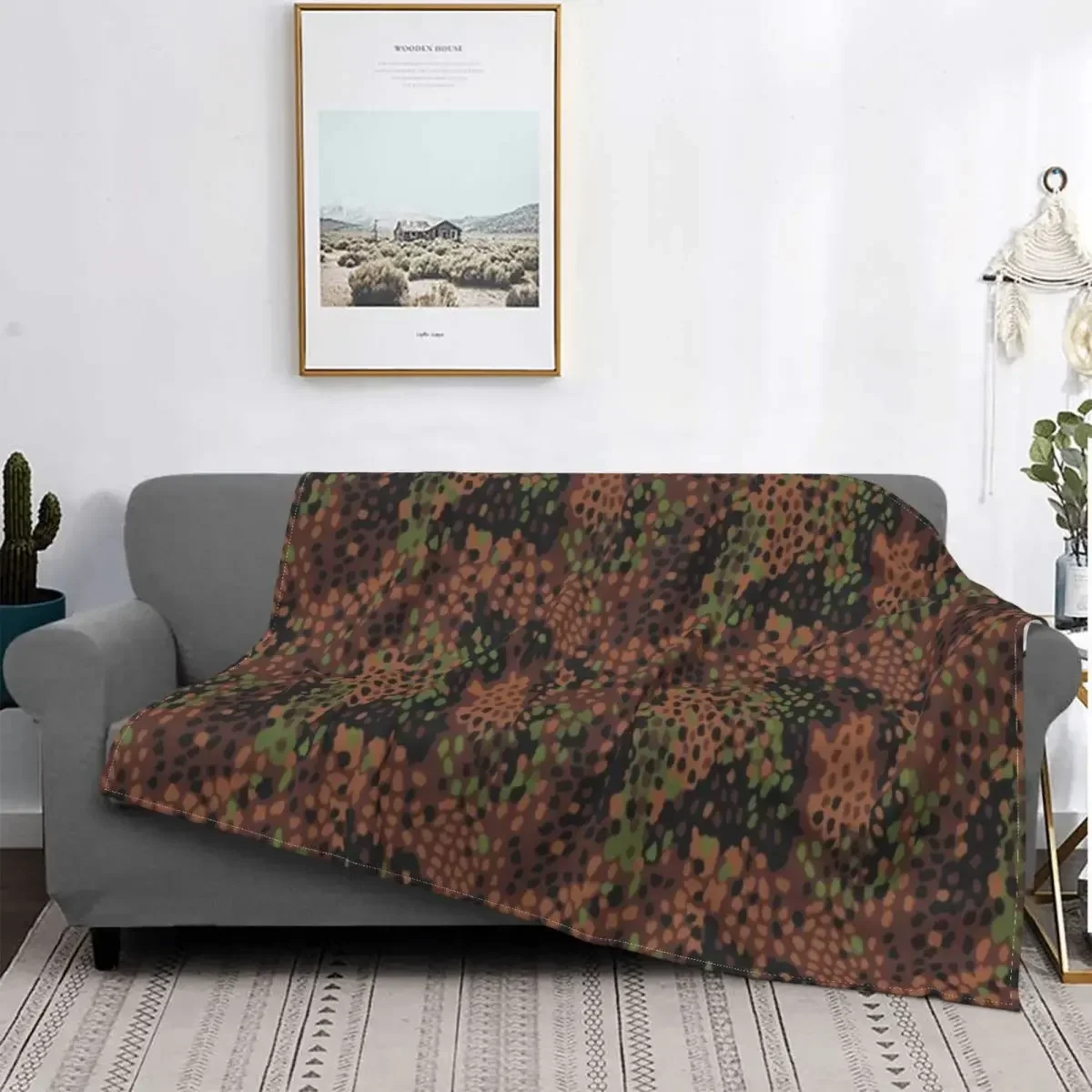 Camouflage Russian Blankets Fleece Print Russian Woodland Breathable Super Warm Throw Blankets for Bed Office Bedding Throws