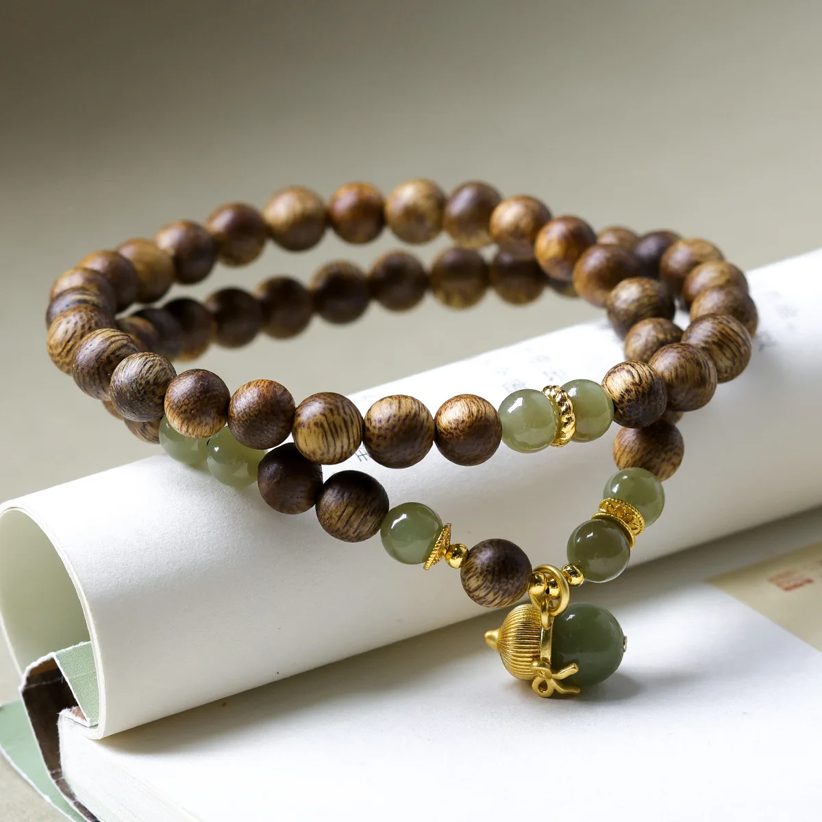 New 2026 Green Agarwood Double Loop Bracelet Original Natural Hetian Jade Beaded Bracelet Gifts