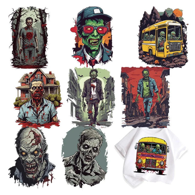 Halloween Horror Zombies Iron-on transfers for clothing stripes for jeans DIY patches for children Applique for clothes