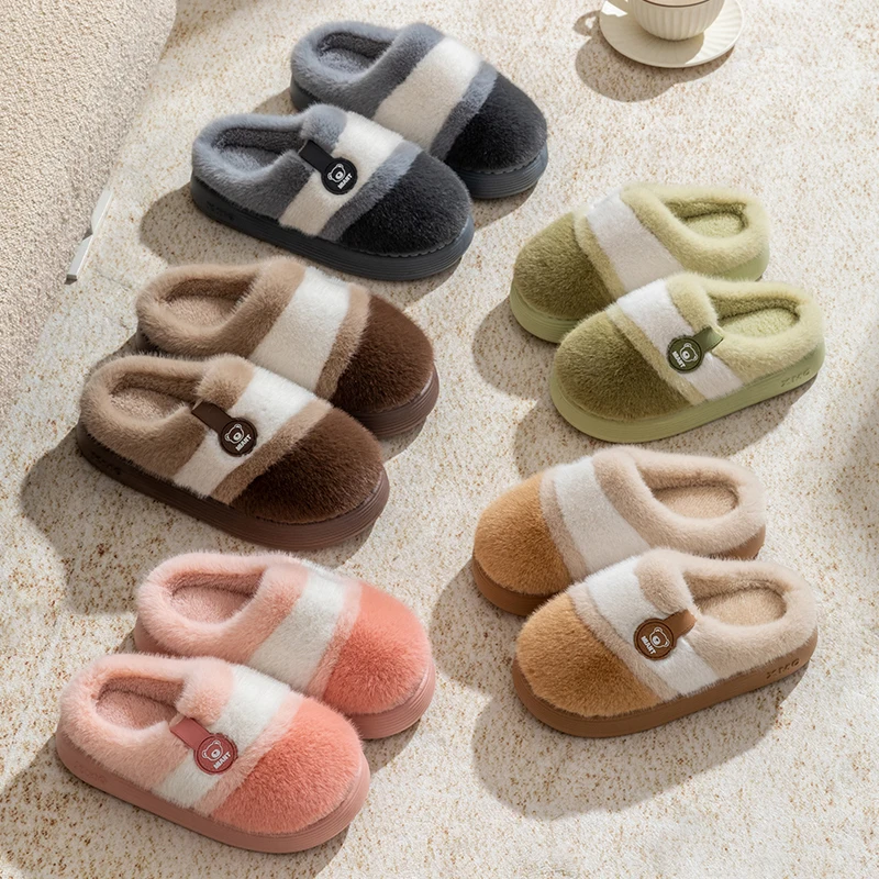 شباشب قطنية للزوجين بنعل سميك ومضادة للانزلاق في الشتاء، شباشب حمام منزلية دافئة مضادة للانزلاق ومقاومة للاهتراء