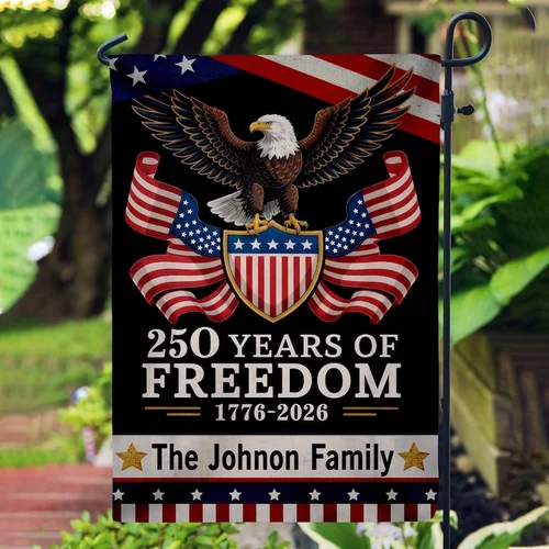 NEW! Personalized America 250 Years Garden Flag 1776-2026 Custom Family Name UUI GGX
