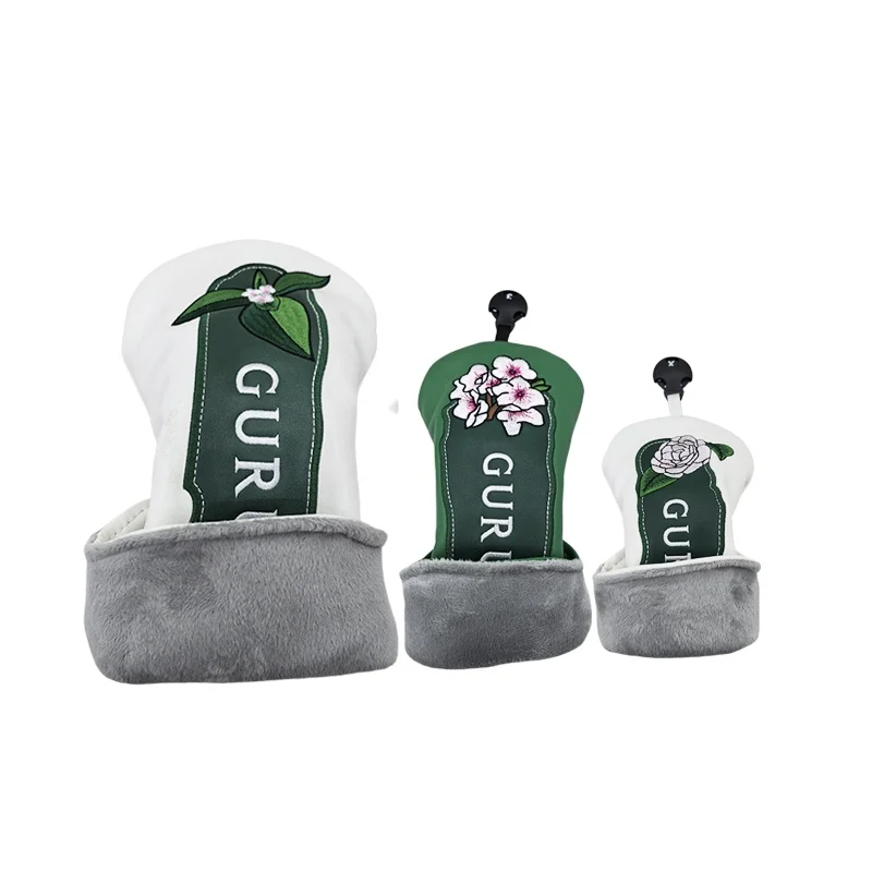 Embroidery Golf Club #1 #3 #5 Wood Head covers Driver Fairway Woods Cover PU Leather Head Covers Golf Putter Cover Flowers