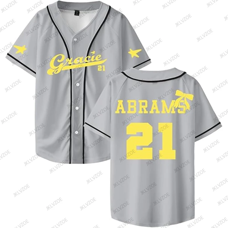 Gracie Abrams 21, bedrucktes Jersey-Baseball-Shirt, V-Ausschnitt, kurze Ärmel, Button-up-T-Shirts, Damen und Herren, Baseball-Uniform, lässige Sport-Tops – Detail 7