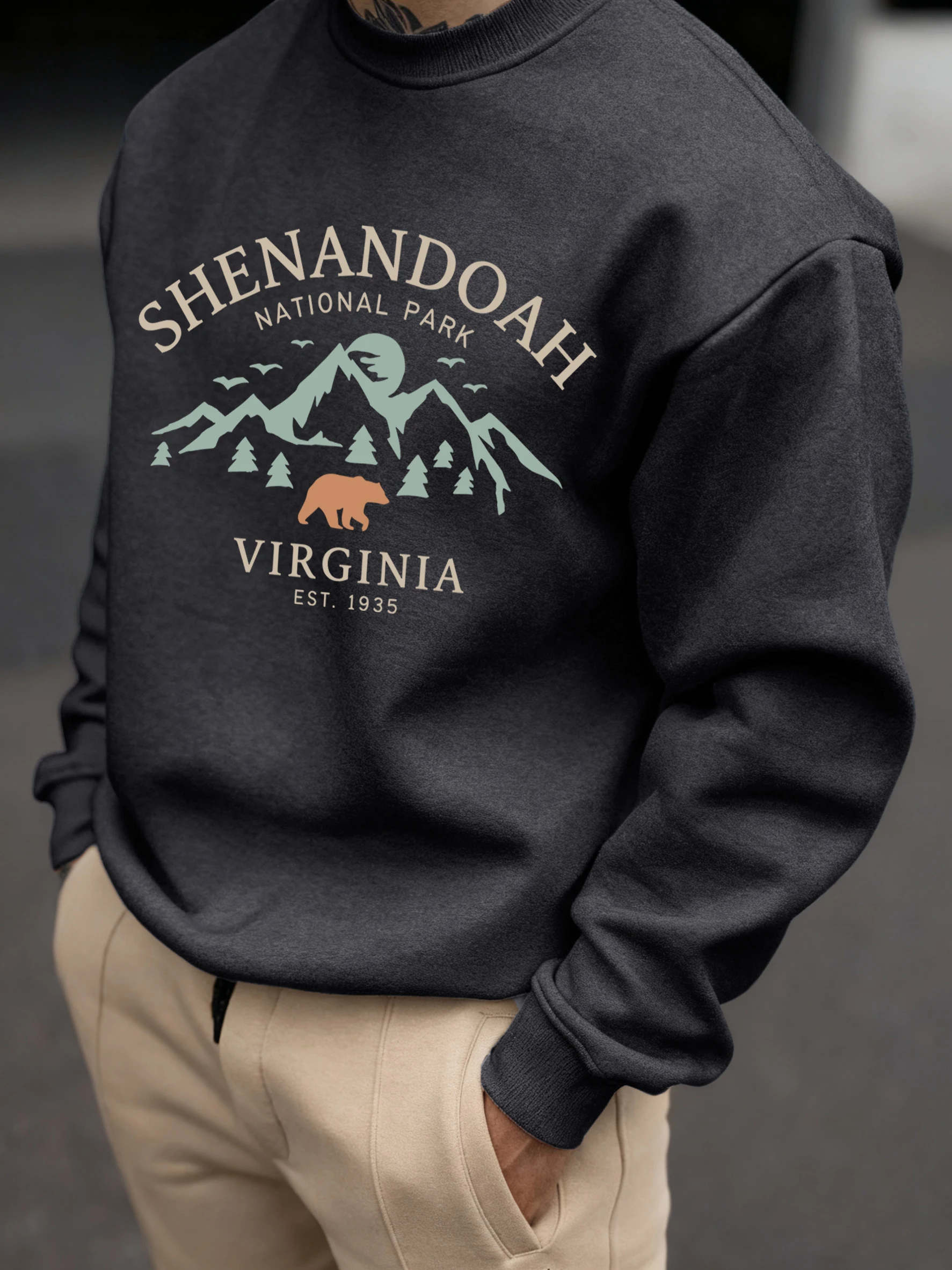 Shenandoah Virginia National Park Print Herren Pullover Vintage Warmes Sweatshirt Lässige weiche Kleidung Fleece Basic Loose Sportswear