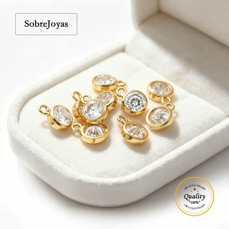 4A CZ Birthstone Bezel Drop Charm 3/4/6MM Pendant for DIY Necklace Jewelry Accessories 14K Gold Filled