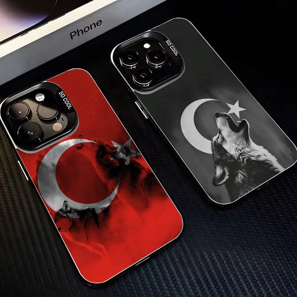 

Turk Wolf Turkey Flag Phone Case For iPhone 16,15,14,13,12,11,Mini,Pro,MAX Black Matte Shockproof Cover
