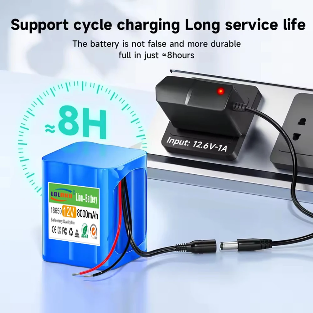 Rechargeable battery 12V 8Ah Lithium battery pack for 12V DIY equipment LED Lamp Alarm systems DIY Reading Lamp CCTV Cameras