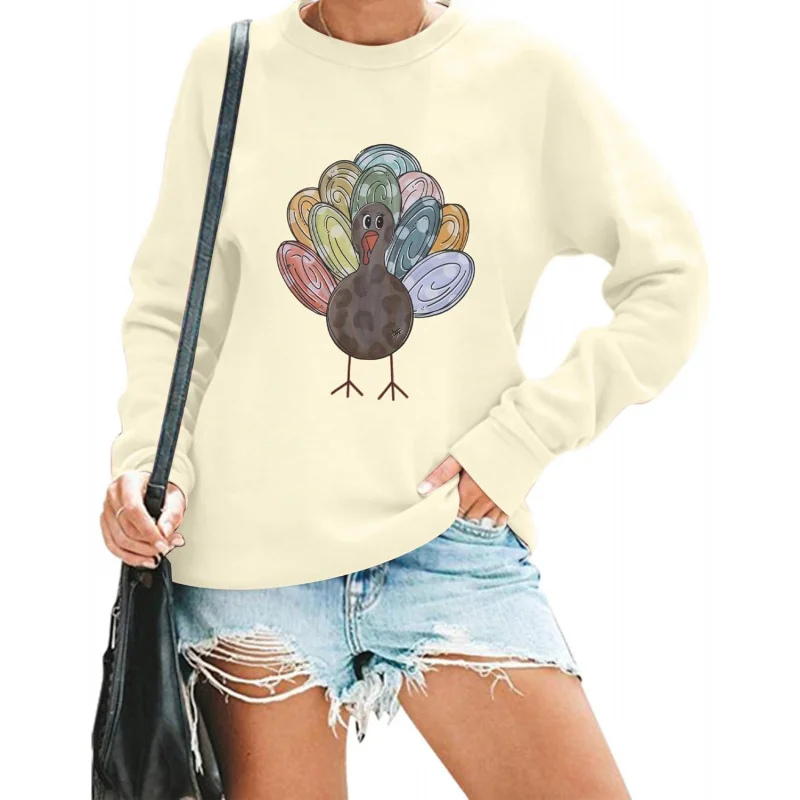 

Thanksgiving sweatshirt women's cute turkey pullover
