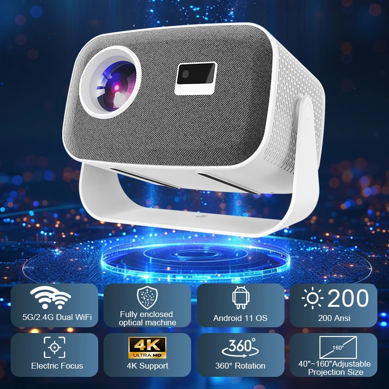 

Powerful 4K Portable Projector 1080P Phone Screen Mirroring High Brightness Big Loudspeaker 5G WiFi Mini Home Theater Proyector