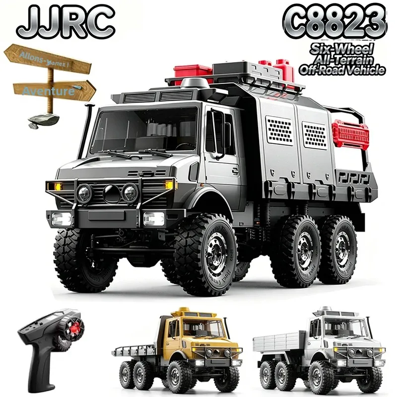 JJRC C8823 & Winch 1:18 Voiture RC 2.4G Télécommandée, Véhicule à Six Roues, Modèle de Crawler d'Escalade, de Transport et de Sauvetage, Jouets pour Enfants