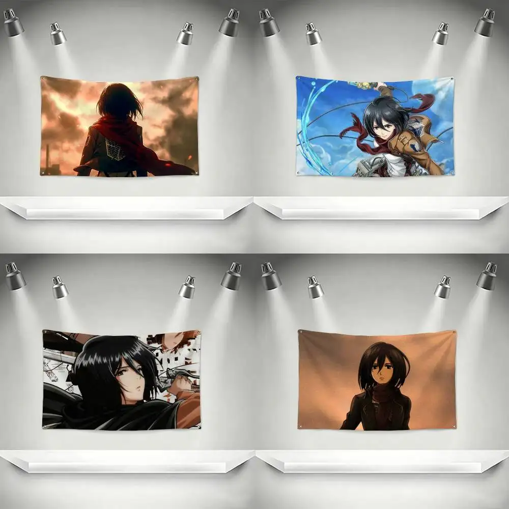 Attack on Titan Mikasa Ackerman  Flags Wall Hanging Tapestry Outdoor Garage Room Decorative flag Background Blanket