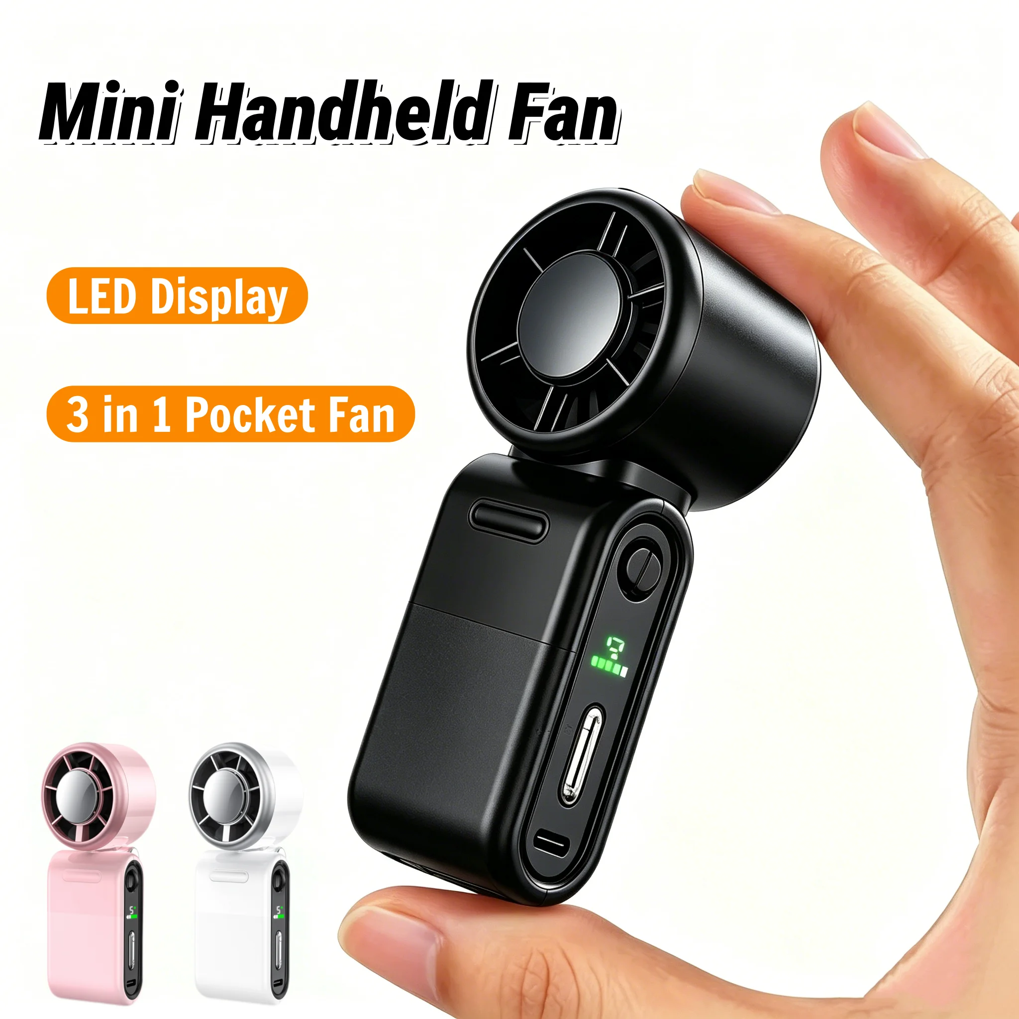 Mini Handheld Fan USB Fast Charging Portable Air Calculating Fan Mute Highspeed Digital Display Fan for Outdoor Activities