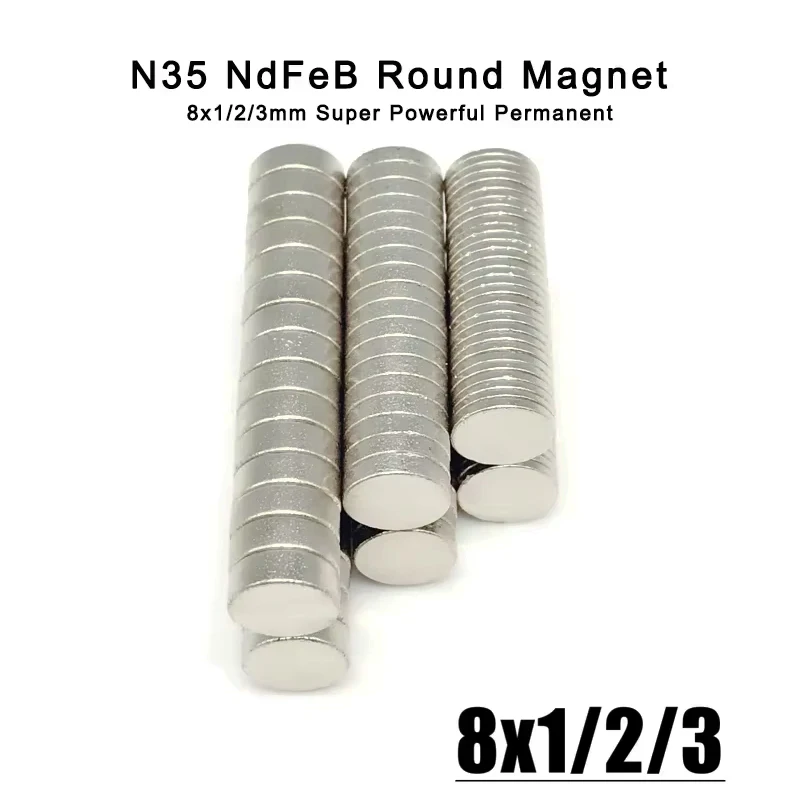 10-500pcs N35 Standard Size 8x1 8x2 8x3 Dia 8 Disc Round Shape Neodymium Magnetic 8*1 8*2 8*3mm Magnet Imanes for Fridge Office