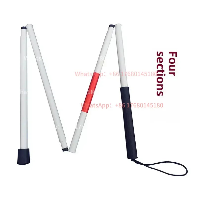 Factory Wholesale Aluminum Alloy Four-Section Foldable Adjustable Rubber Grip 124CM Blind Guide Cane Crutch Walking Stick for
