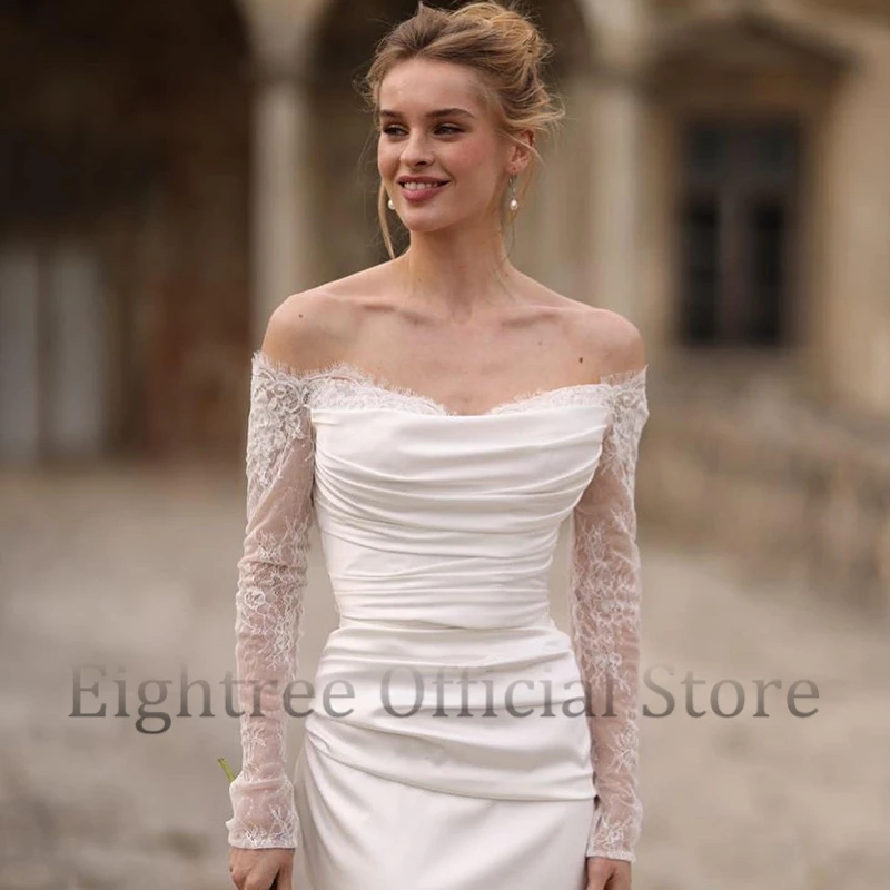 Eightree Elegant Mermaid Wedding Dresses 2023 Off The Shoulder Lace Long Sleeve Bridal Dress White Evening Prom Gowns Plus Size