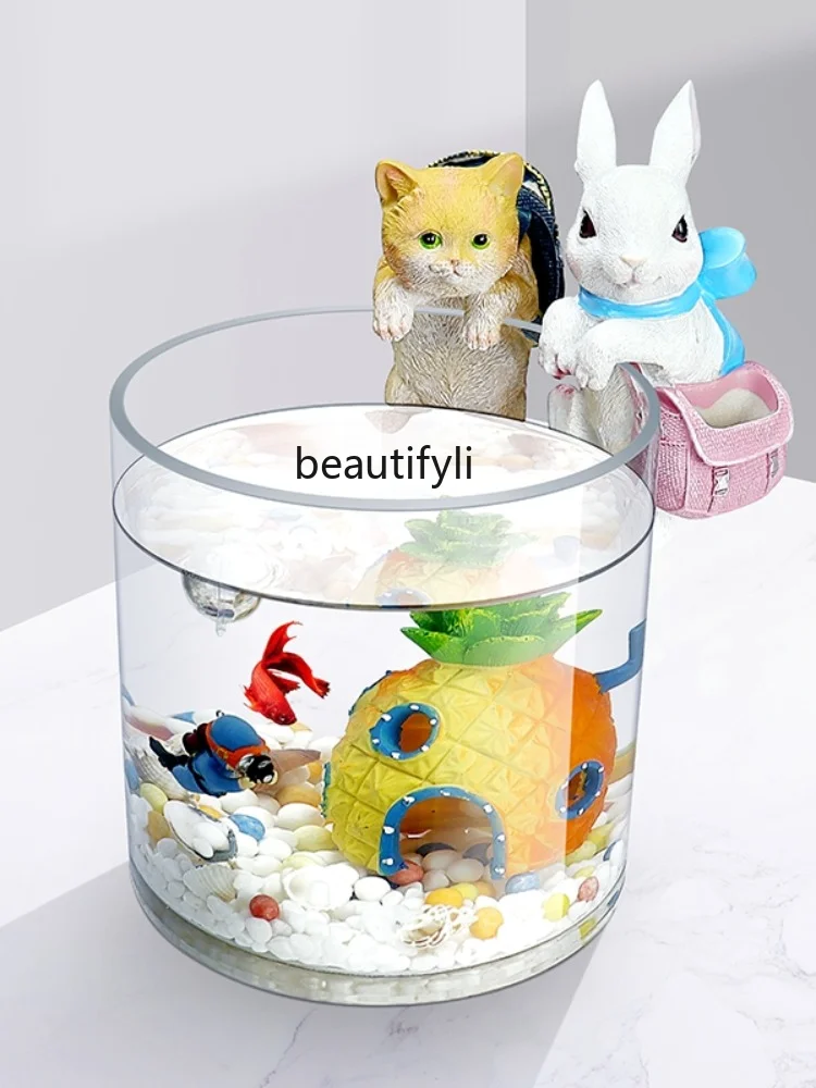 

1zSuper White Glass Cylindrical Cylinder Desk Living Room Home Full Set Landscape Small Desktop Fish Tank