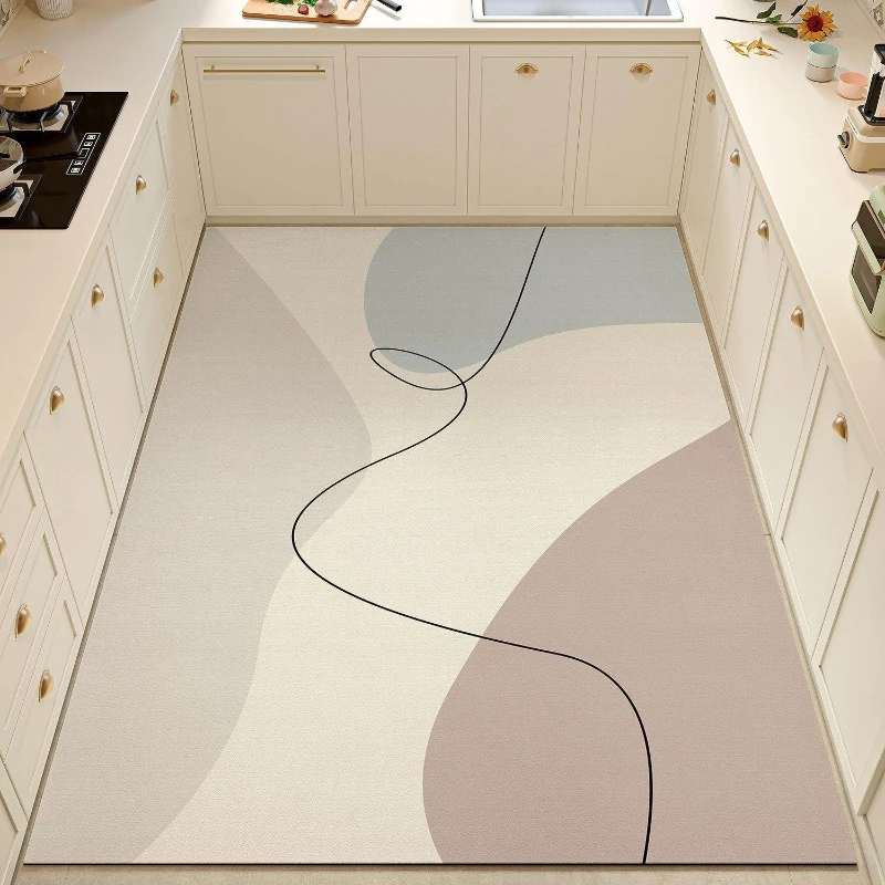 Kitchen Rug PVC Waterproof Oil-proof Non-slip Leather Floor Mat Minimalist Plaid Pattern Carpet Large Size Home Decor Rugs Ковер