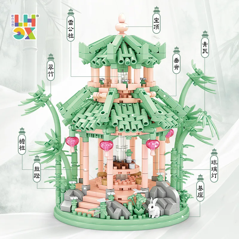 Estación de descanso creativa con vista a la calle de China, arquitectura de bloques de construcción, ladrillos 3D DIY, modelo de casa en el árbol, juguetes para niños, regalo de Papá Noel