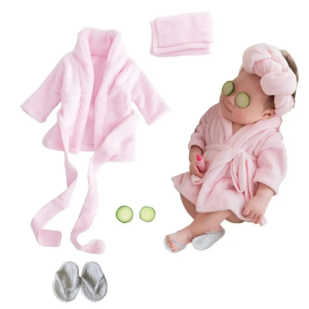 Photography Props Newborn Baby Bathrobes Slippers with Headband Photo Props Cucumber Bath Towel Outfit Photo Shoot Accessories