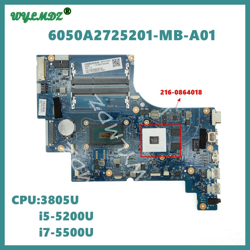 6050A2725201-MB-A01 With 3805U/i5-5200U/i7-5500U CPU UMA / PM Mainboard For HP EliteBook 820 G3 Laptop Motherboard