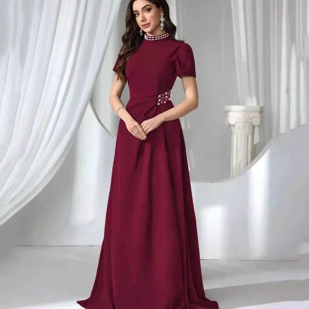 

Customized Formal Mother Dresses A Line Beading Elegant Short Sleeve Evening Gown Vestido Wedding Party Dresses