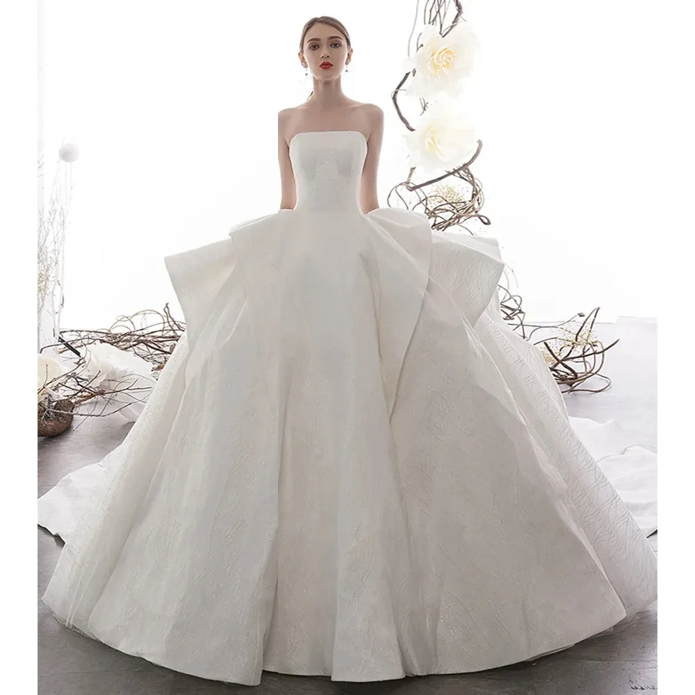 Customized 2026 new elegant princess dress wedding dress sleeveless strapless satin sequin large group display Vestido De Novia