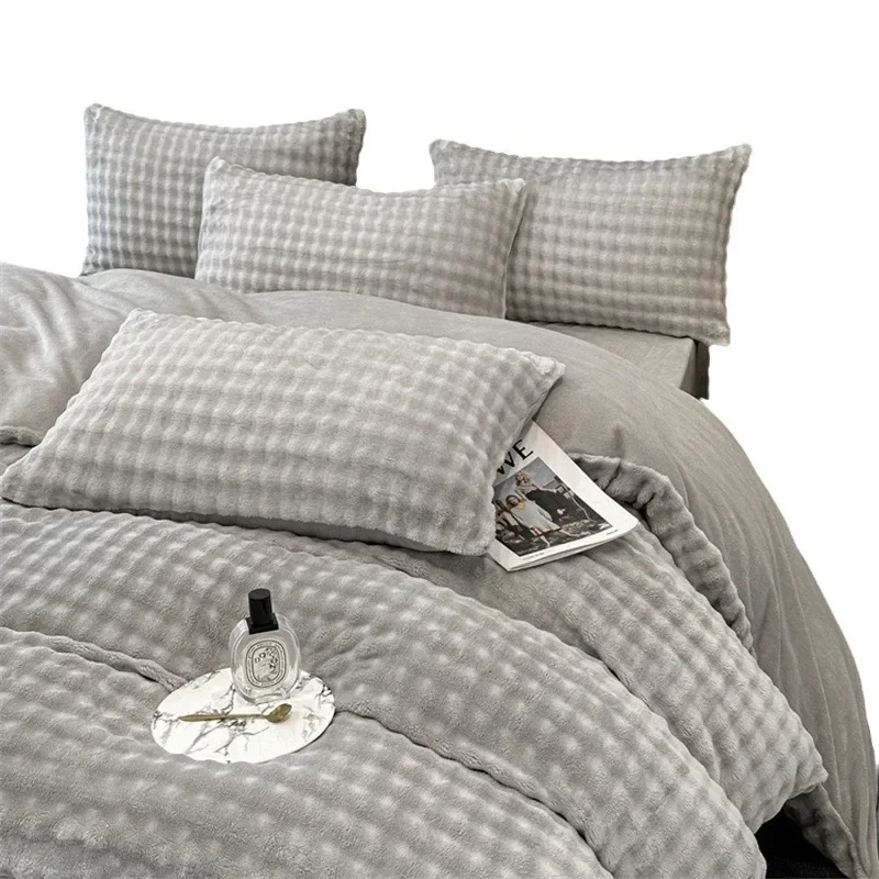 Winter Bubble Milk Fleece Quilt Cover 1 Piece Thickened Suede Quilt Cover 150x200cm Four-piece Set Flannel Quilt Single Person