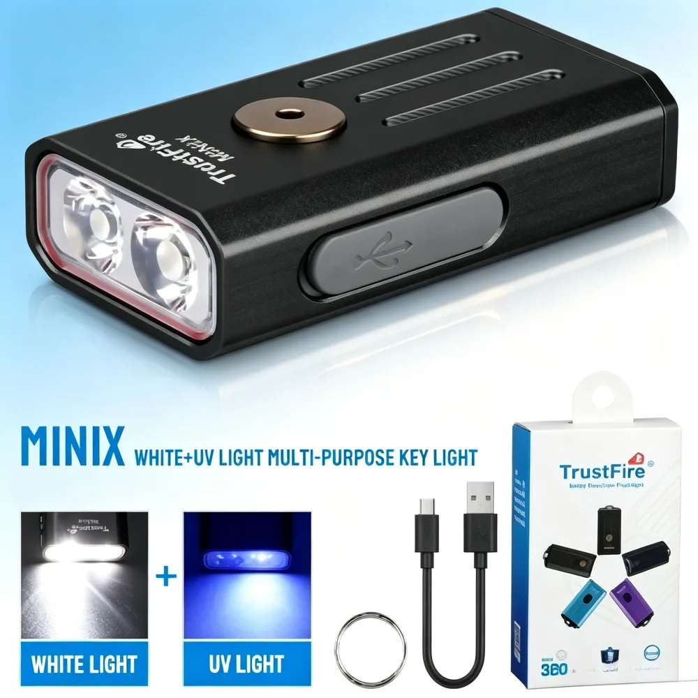 Mini EDC Keychain Flashlight 320LM 365nm UV Red Light 2‑Modes Rechargeable Colourful Torch for Daily Carry Inspection