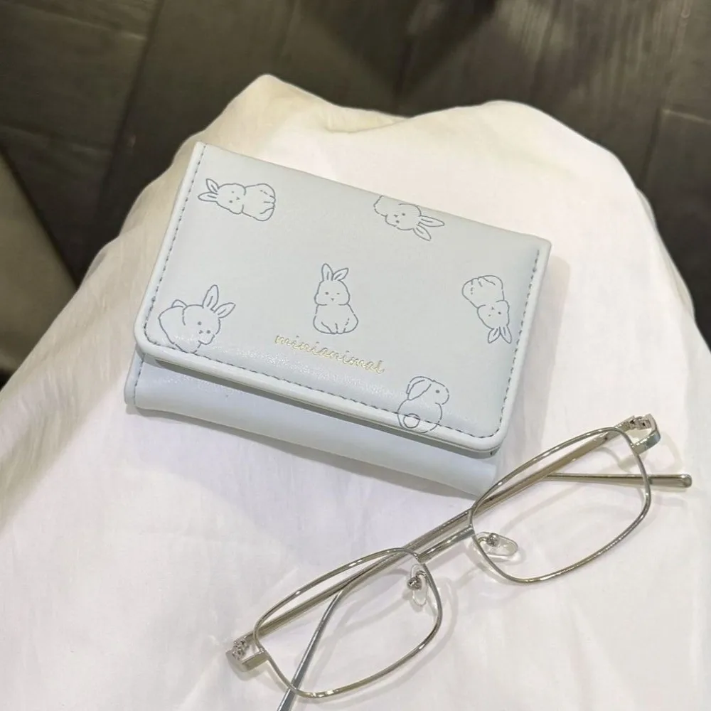 Lightweight Korean-Style Cartoon Trifold Wallet Cute Pattern Soft Card Holder Cat Dog Rabbit Pu Leather Coin Purse Short Trips